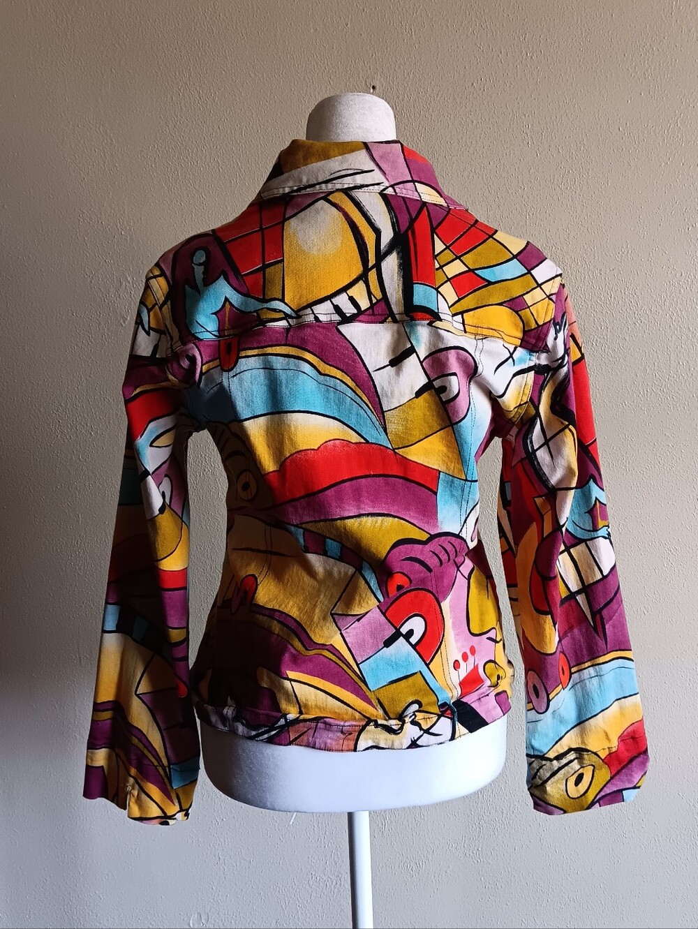 Y2K 90s Vibrant Abstract Multicolor Artsy Button Up Jacket Mirror Image Small - Picture 11 of 12